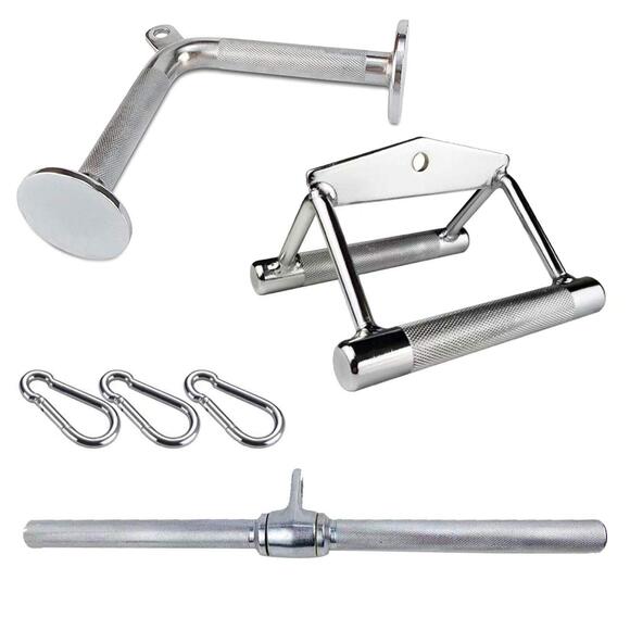 3 Pc TricepBar PushdownAttachment Set Straight Bar V Bar Row Bar Jungle Gym